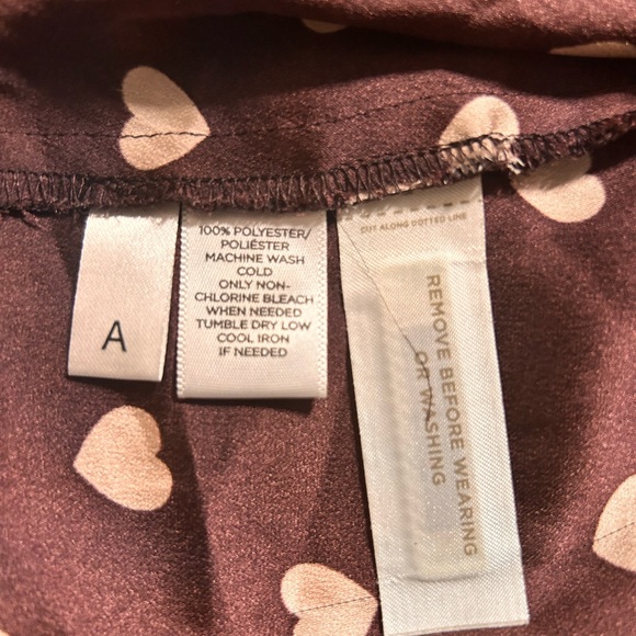 LOFT Ann Taylor Blouse L Brown Heart Print Tie Neck Long Sleeve Romantic Top - Picture 10 of 13